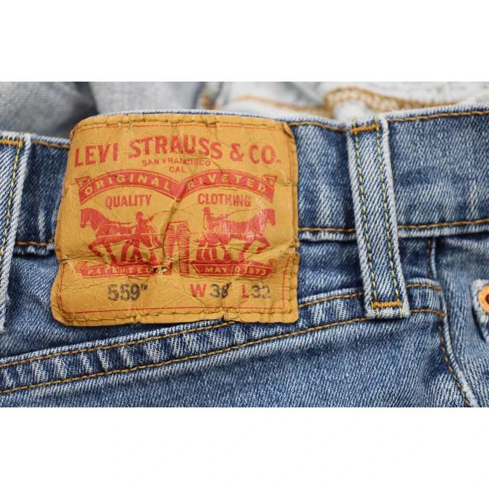 Levis 559 Jeans Mens 38 x 32 Blue Cotton Blend Relaxed Fit Straight Leg
